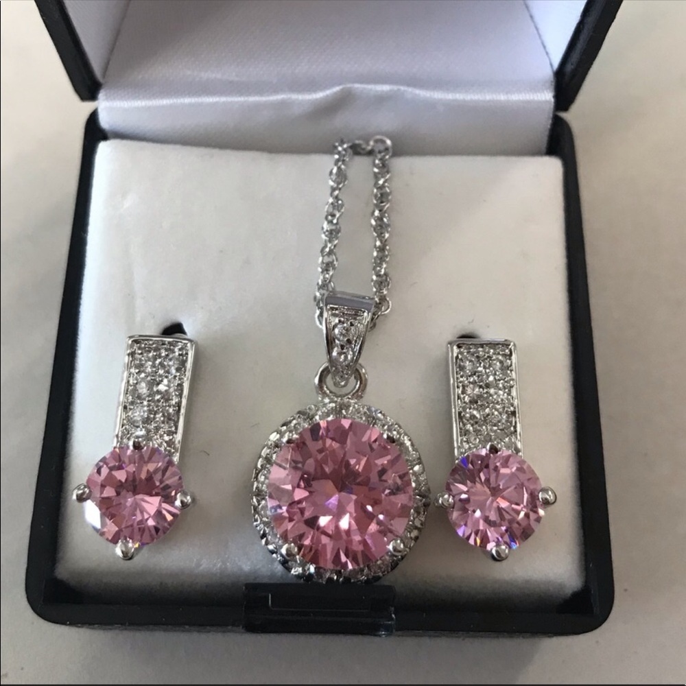Pink CZ Necklace & Earring Set